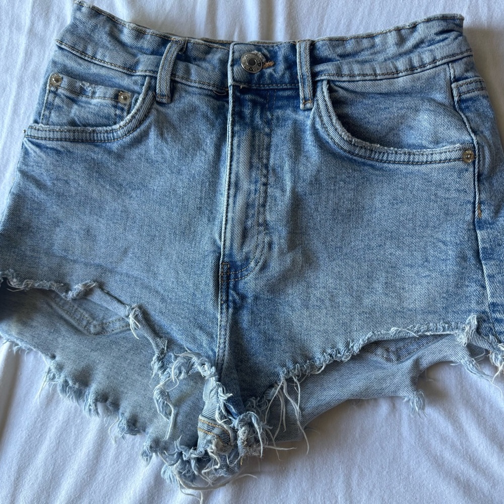 Denim High-Waisted Distressed Shorts